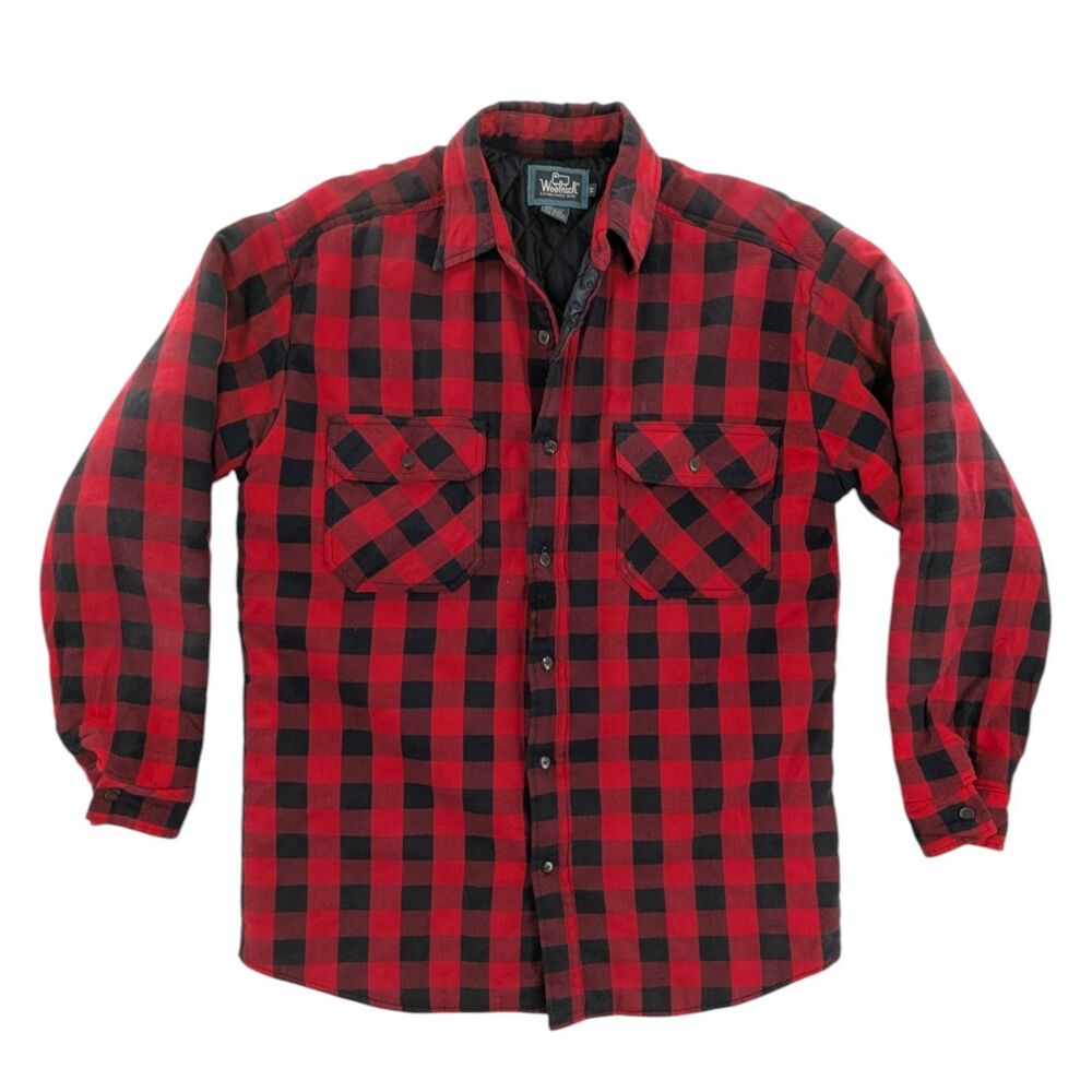 VTG Woolrich Sz Med Buffalo Plaid Insulated Shirt Jacket Red Black Heritage